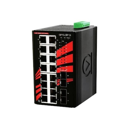 Antaira 20-Port Industrial PoE+ Gigabit Unmanaged Ethernet Switch LNP-2004G-SFP-T